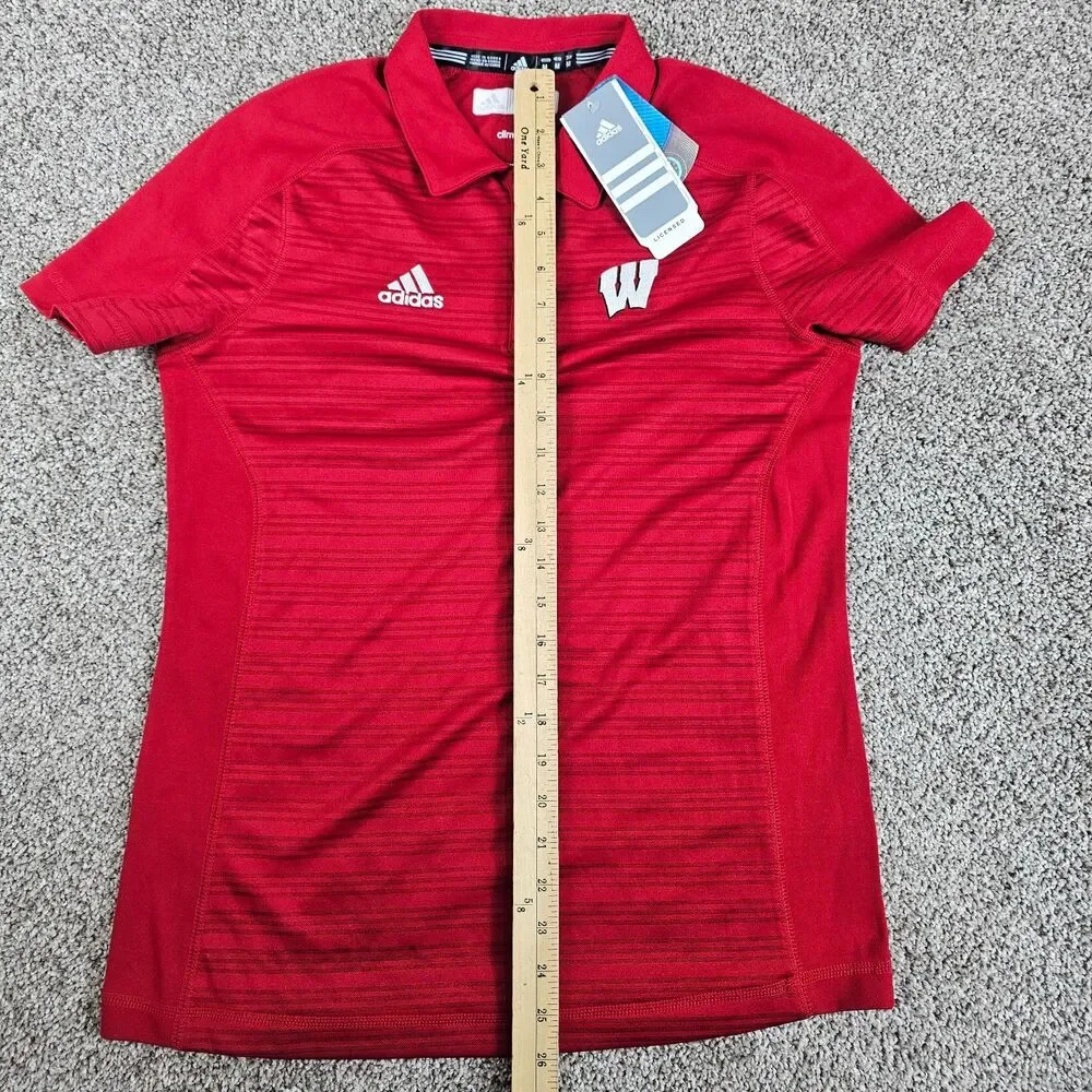 Wisconson Badgers Shirt Men Medium Red Striped Adidas Climalite Logo Performance